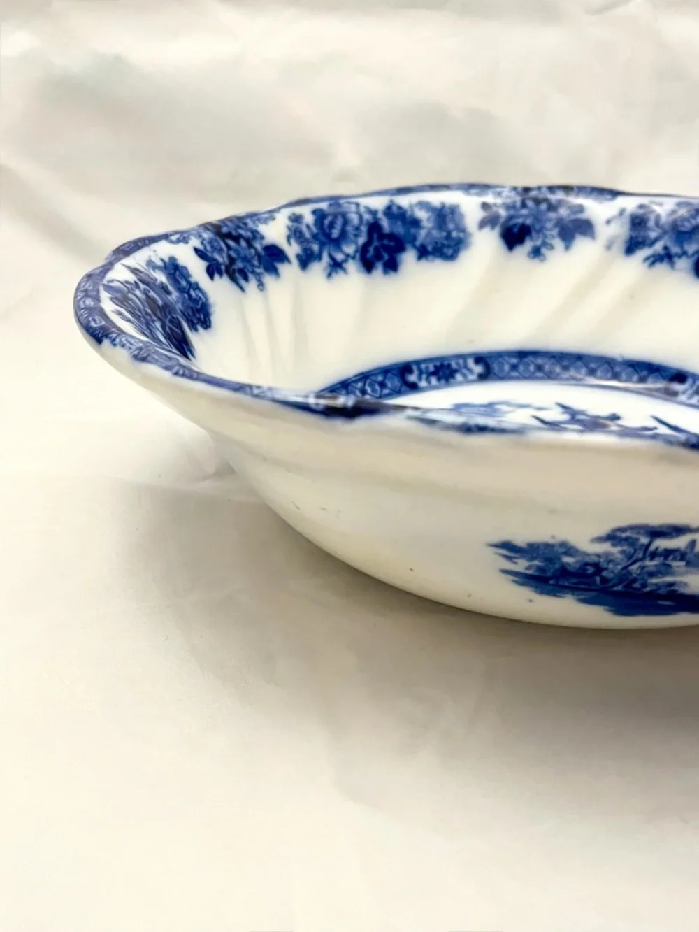 Royal Doulton Burslem Blue Flow Porcelain Bowl, Madras Pattern, Antique EUC